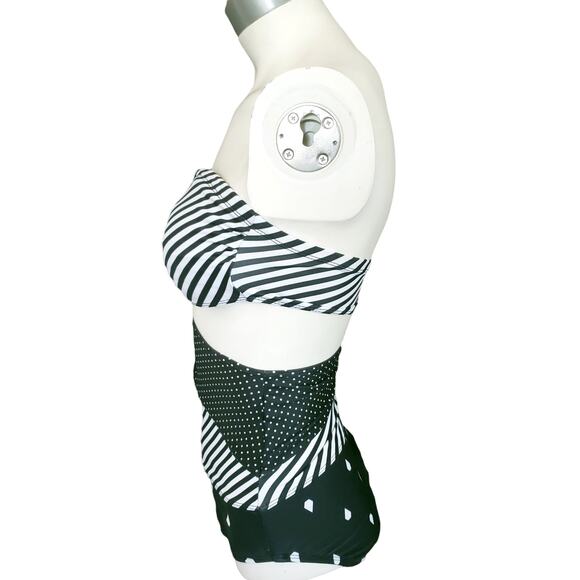 THE OPEN stripe polka dot cutout bandeau monokini one piece swimsuit black white - Picture 4 of 11